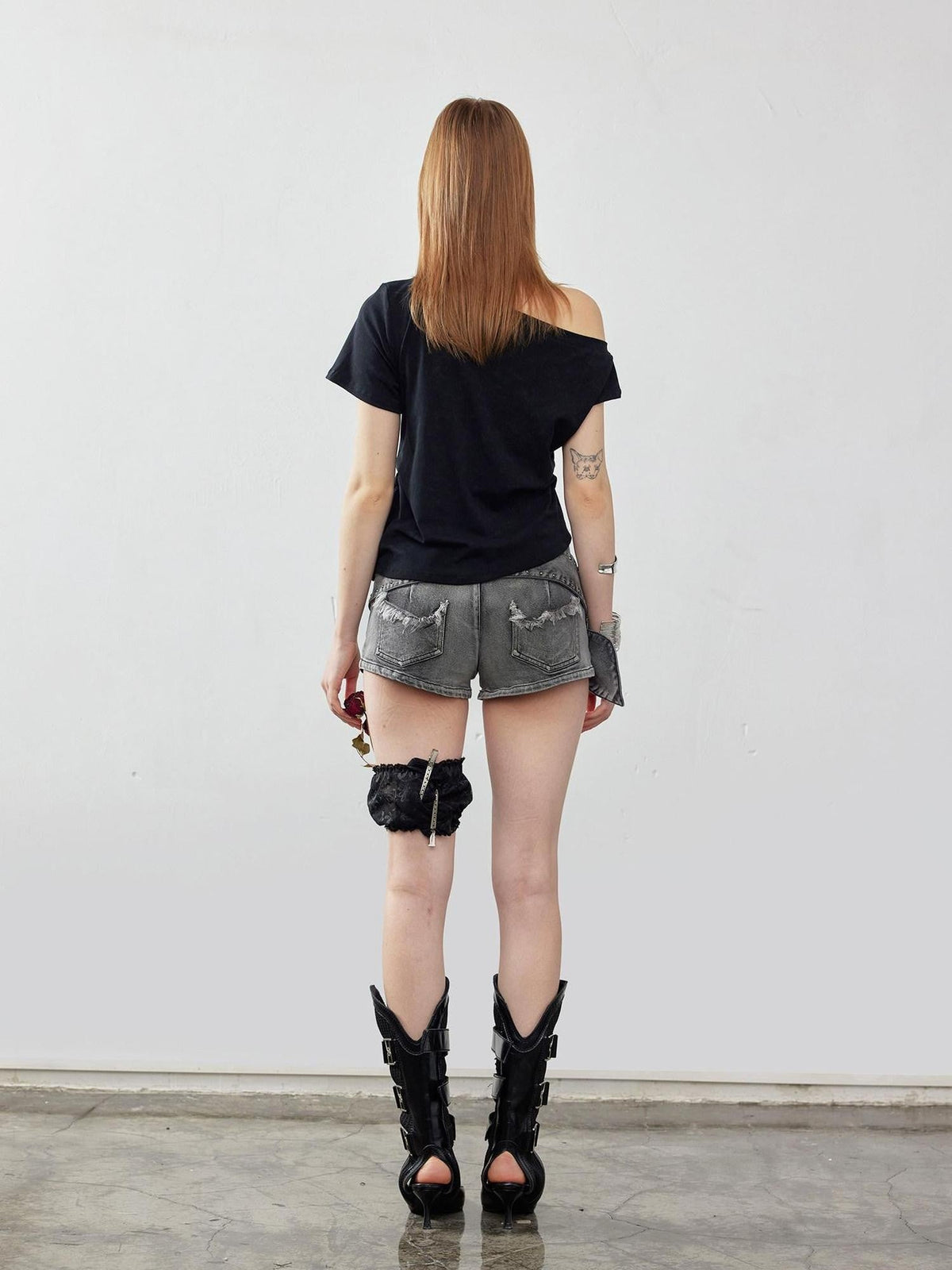 Light Wash Distressed High Rise A Line Slimming Women's Stretch Denim Shorts