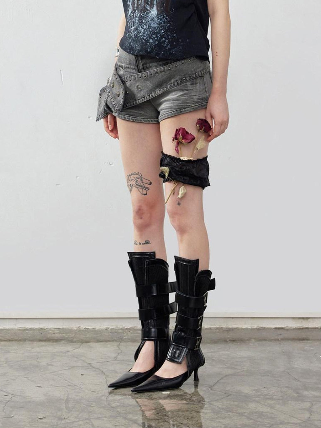 Light Wash Distressed High Rise A Line Slimming Women's Stretch Denim Shorts