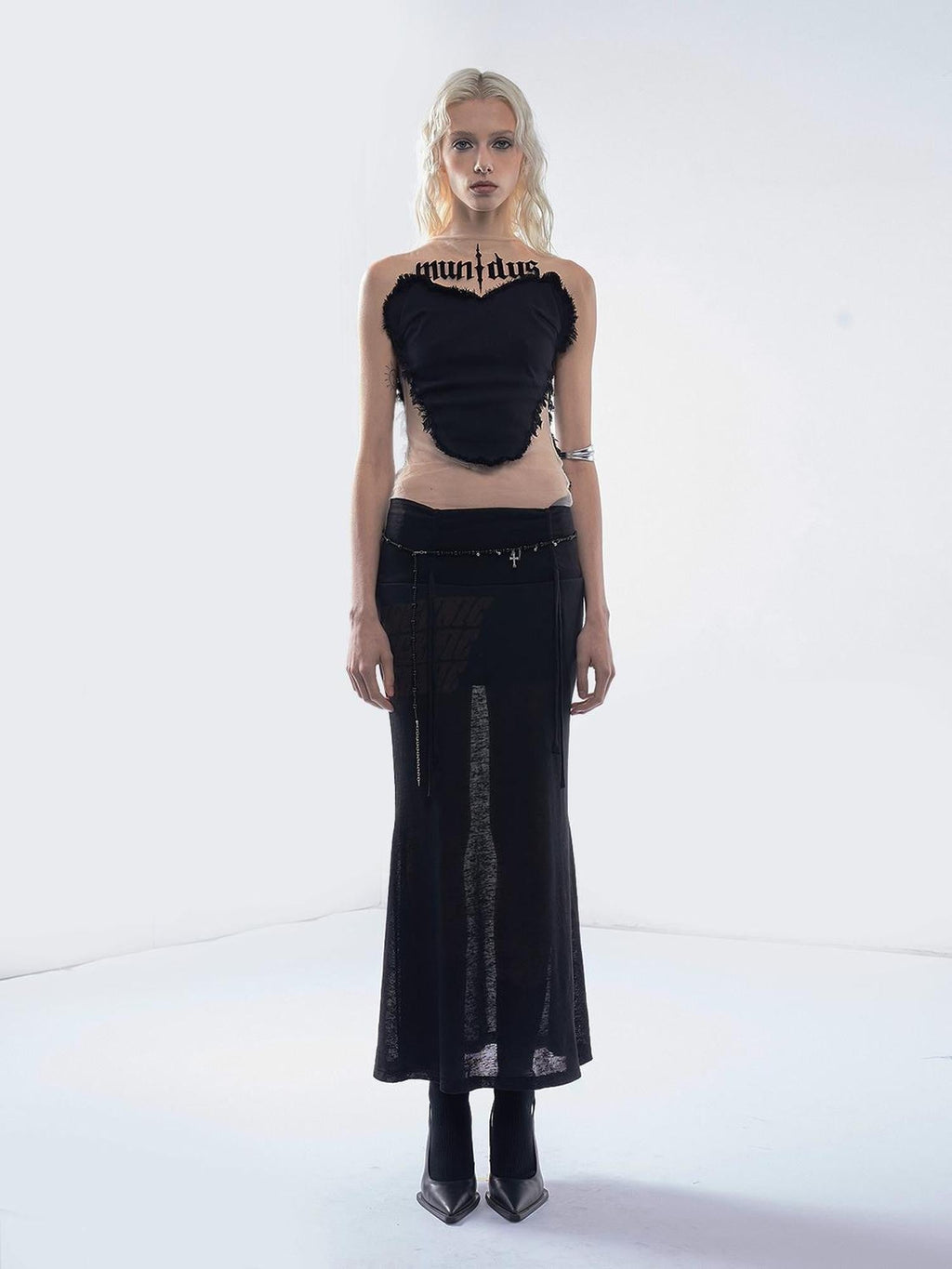 Punk Letter Print Drawstring Mid Waist Women's Tencel Slim Mermaid Skirts
