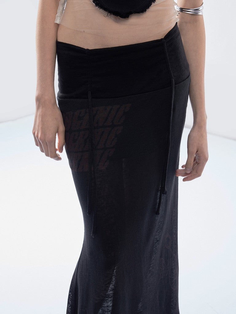 Punk Letter Print Drawstring Mid Waist Women's Tencel Slim Mermaid Skirts