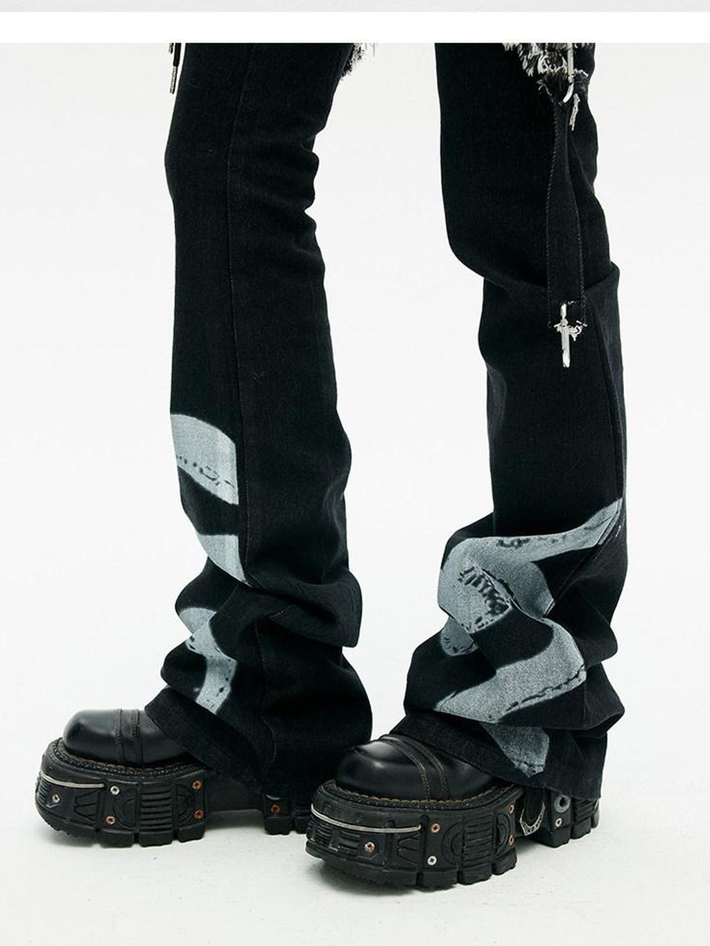Punk Split Detachable Tassel Women's Brushed Cotton Denim Bootcut Jeans