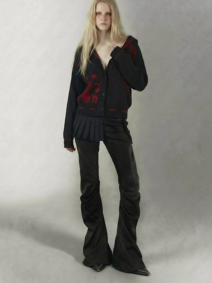 Red Black Punk Sailor Animal Character Knit Women's Wool Blend Cardigans
