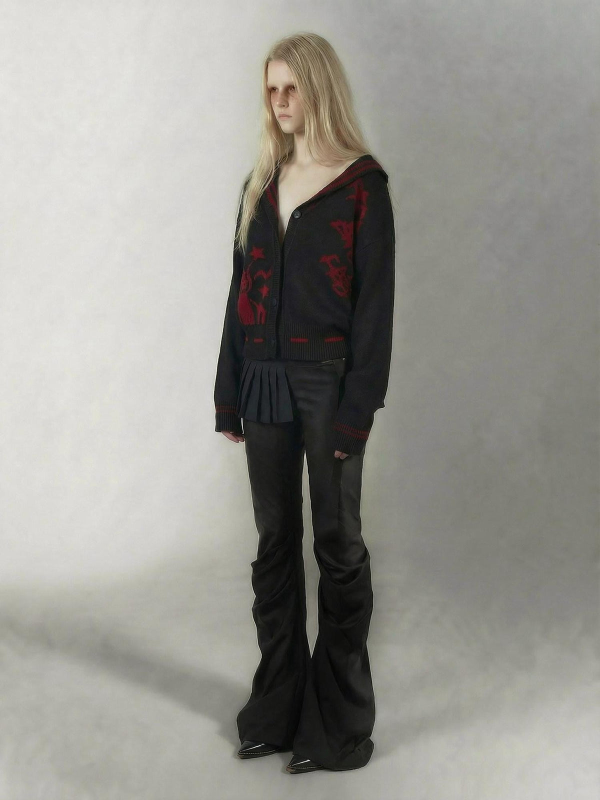 Red Black Punk Sailor Animal Character Knit Women's Wool Blend Cardigans