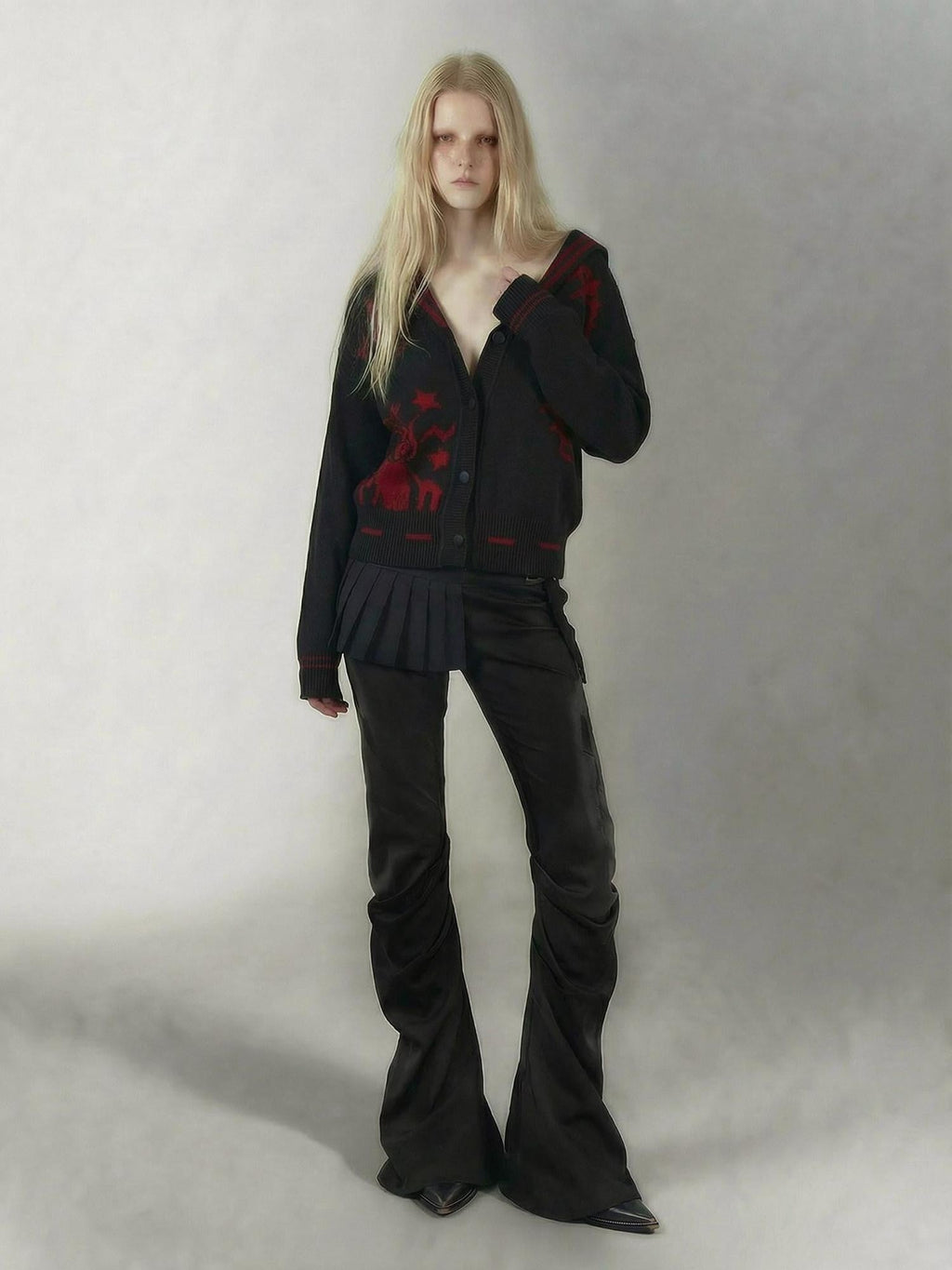 Red Black Punk Sailor Animal Character Knit Women's Wool Blend Cardigans