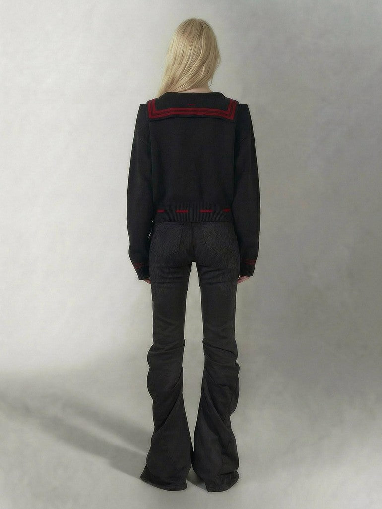 Red Black Punk Sailor Animal Character Knit Women's Wool Blend Cardigans