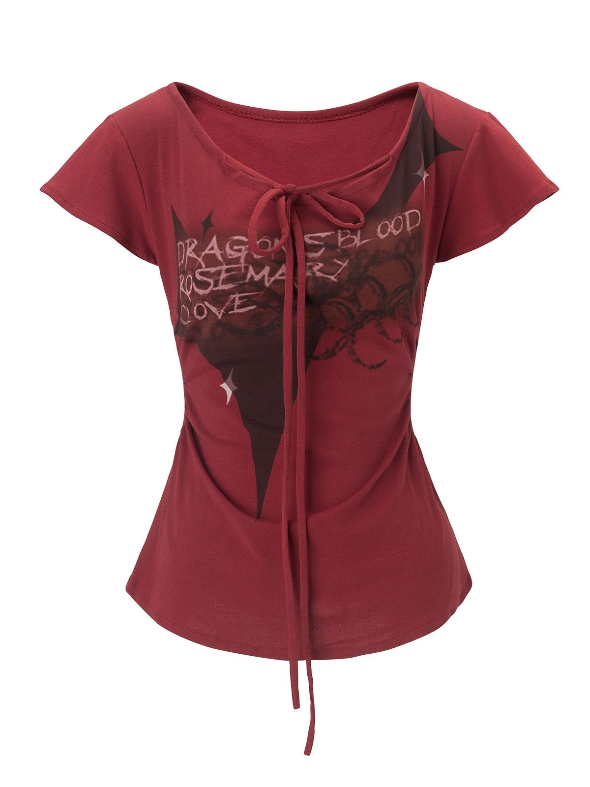 Red Punk Witch Letter Print Slim Fit Women's Cotton Blend Off-shoulder T-shirts