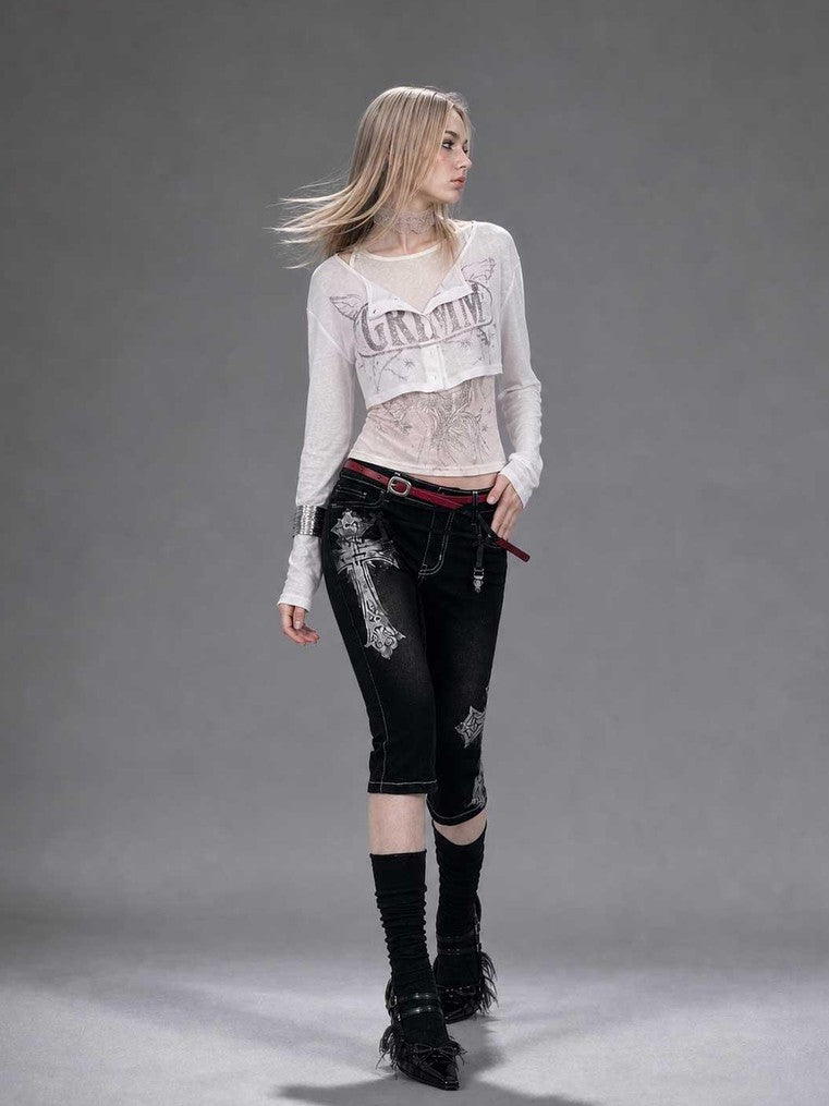 Silver Letter Print Slim Fit Lycra Women's Long Sleeve T-shirts