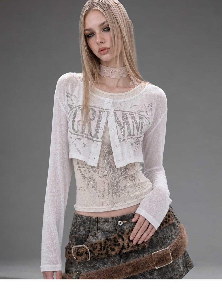 Silver Letter Print Slim Fit Lycra Women's Long Sleeve T-shirts