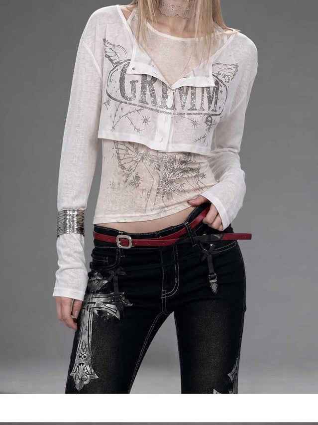 Silver Letter Print Slim Fit Lycra Women's Long Sleeve T-shirts