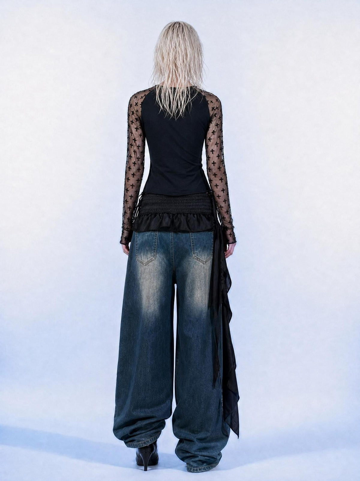 Washed Vintage Low Waist Relaxed Women's Polyester Wide-leg Pants
