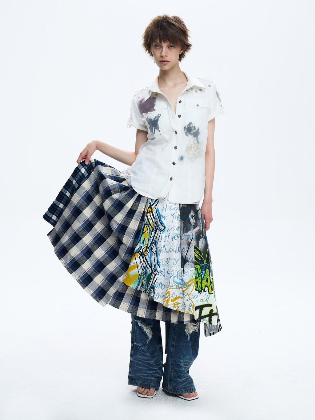 3d Floral Butterfly Tulle Handmade Women's Cotton Blend Shirts