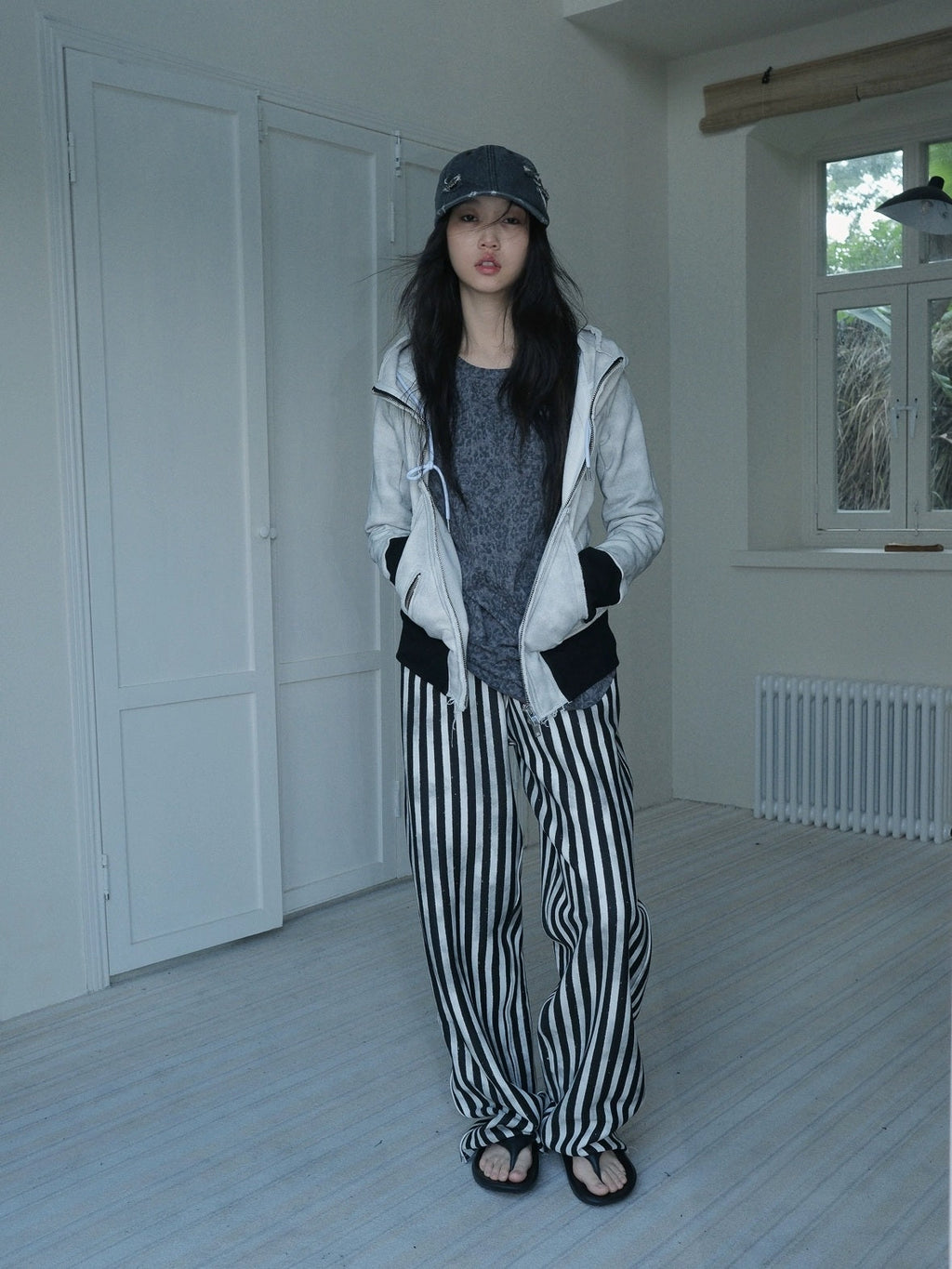 Cozy Fleece Striped Half Turtleneck Street Loose Women Cotton Stretch Hoodies