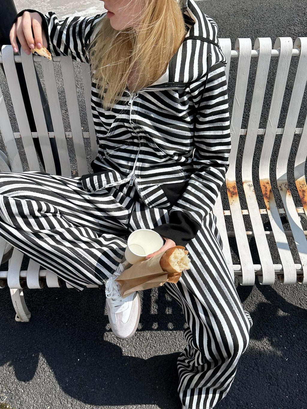 Cozy Fleece Striped Half Turtleneck Street Loose Women Cotton Stretch Hoodies