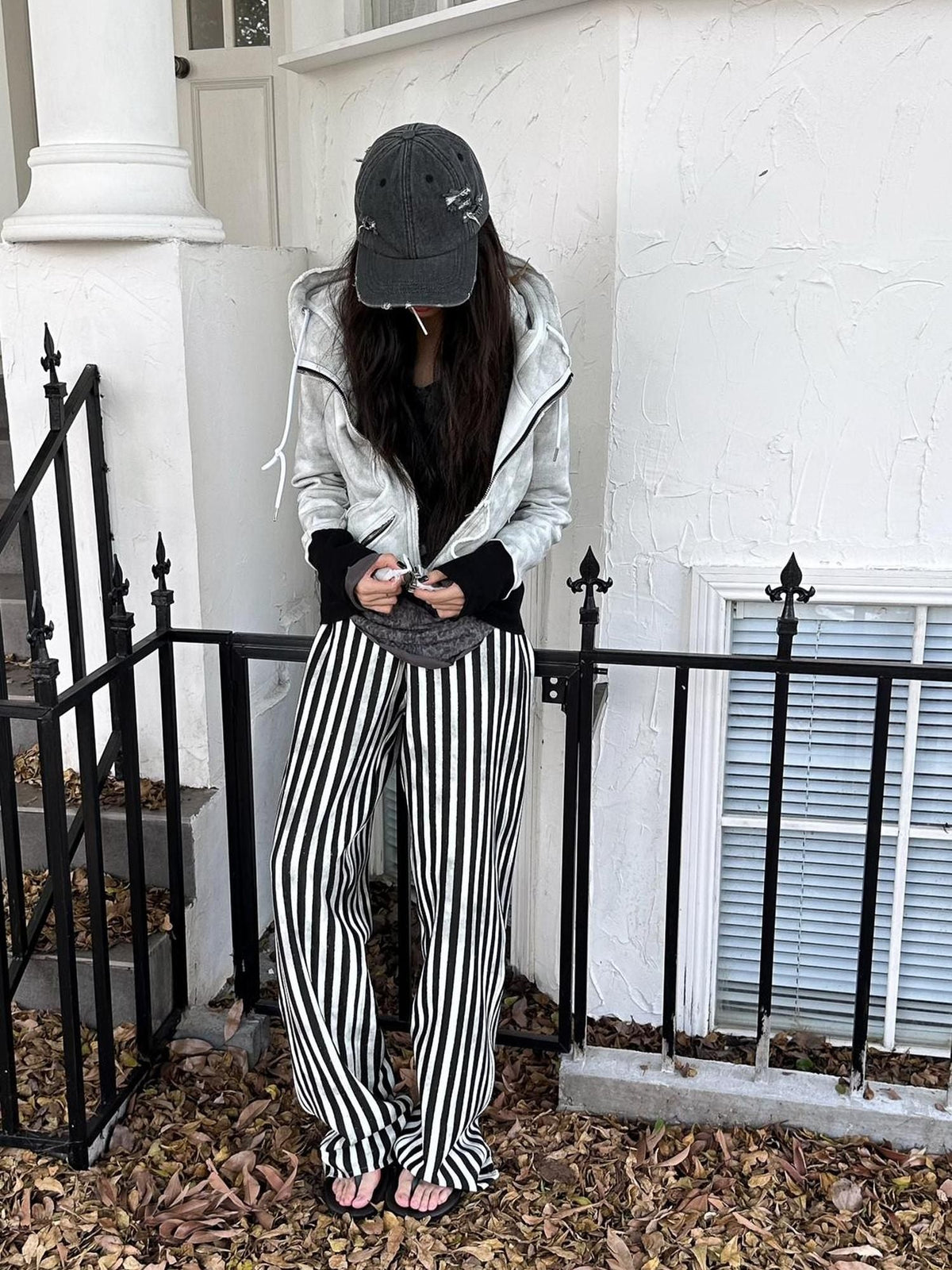Cozy Fleece Striped Half Turtleneck Street Loose Women Cotton Stretch Hoodies