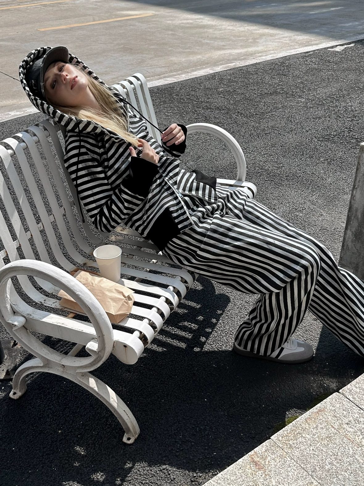 Cozy Fleece Striped Half Turtleneck Street Loose Women Cotton Stretch Hoodies