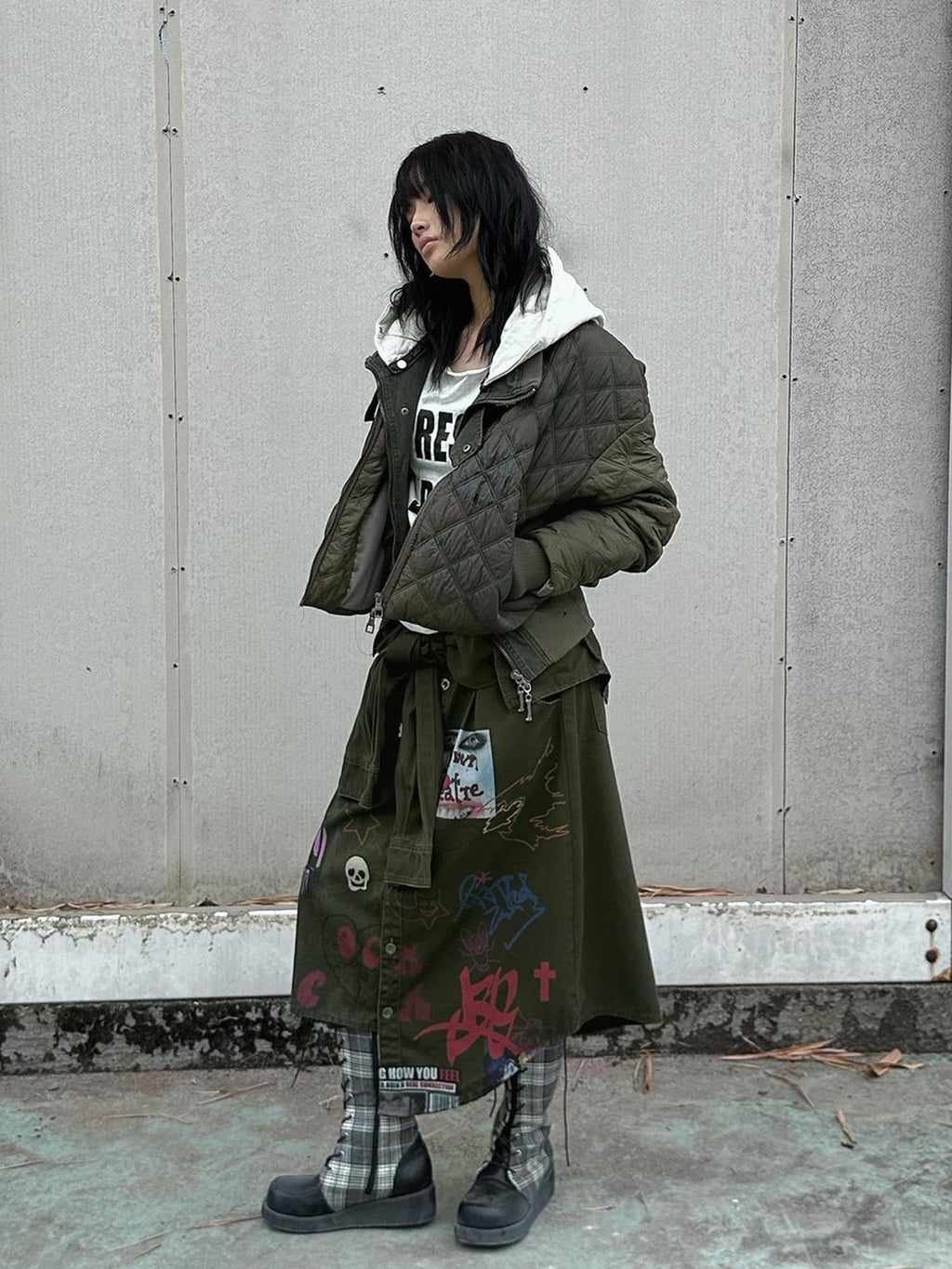 Cozy Street Loose Short Zip Long Sleeve Women Army Green Puffer Jacket,Jacket