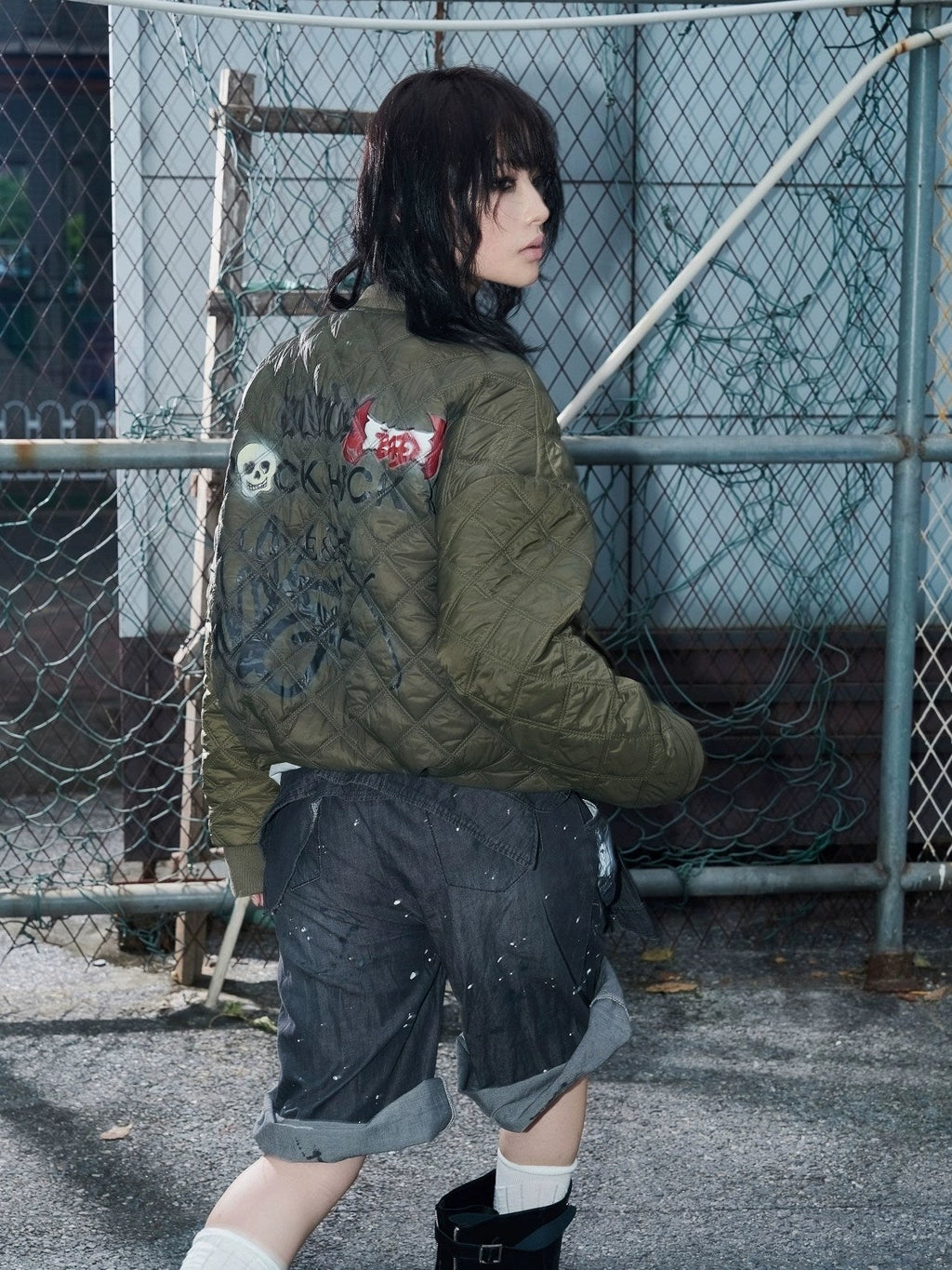 Cozy Street Loose Short Zip Long Sleeve Women Army Green Puffer Jacket,Jacket