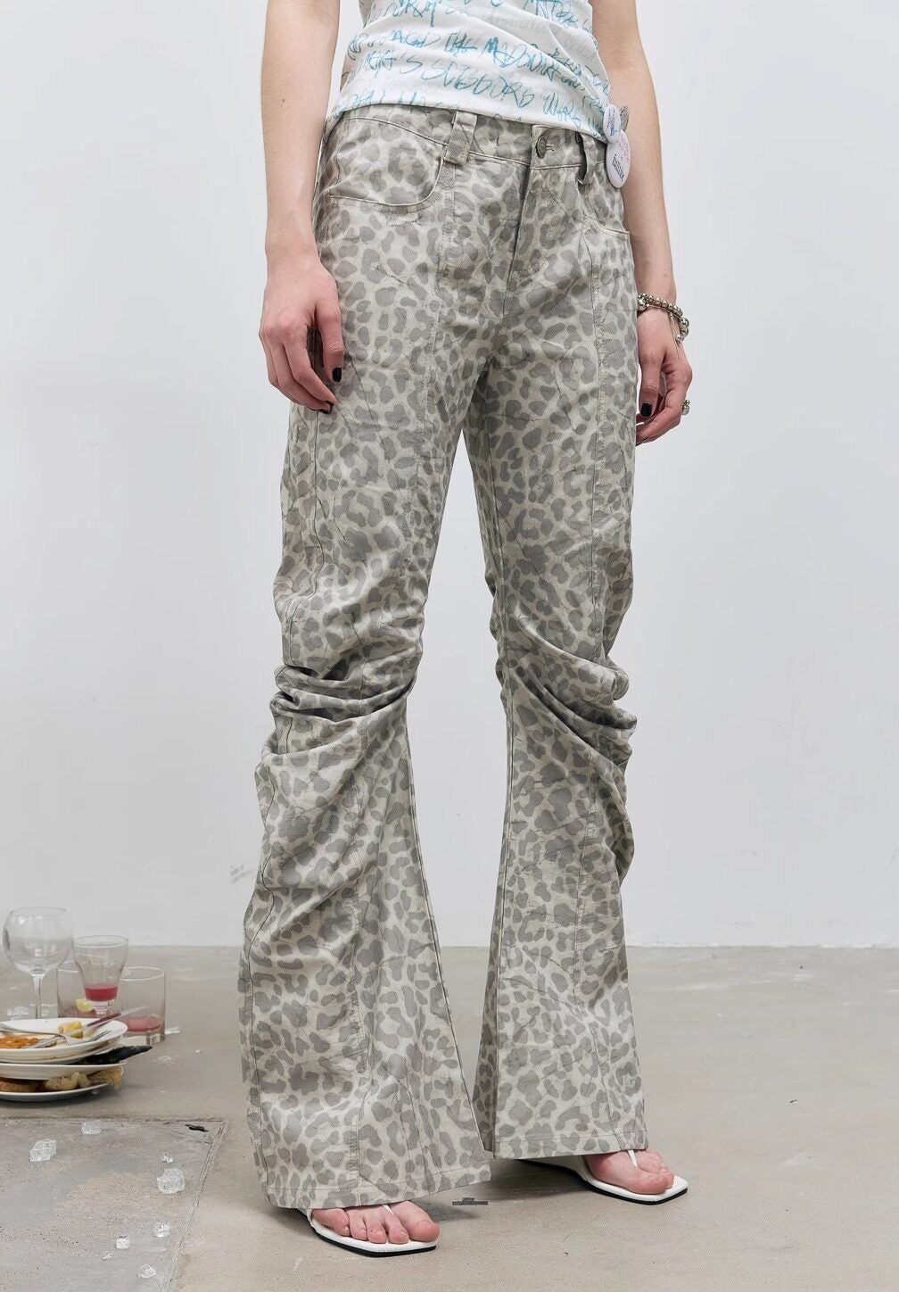 Deconstructed Leopard Asymmetrical Women's 100 Percent Cotton Bootcut Pants