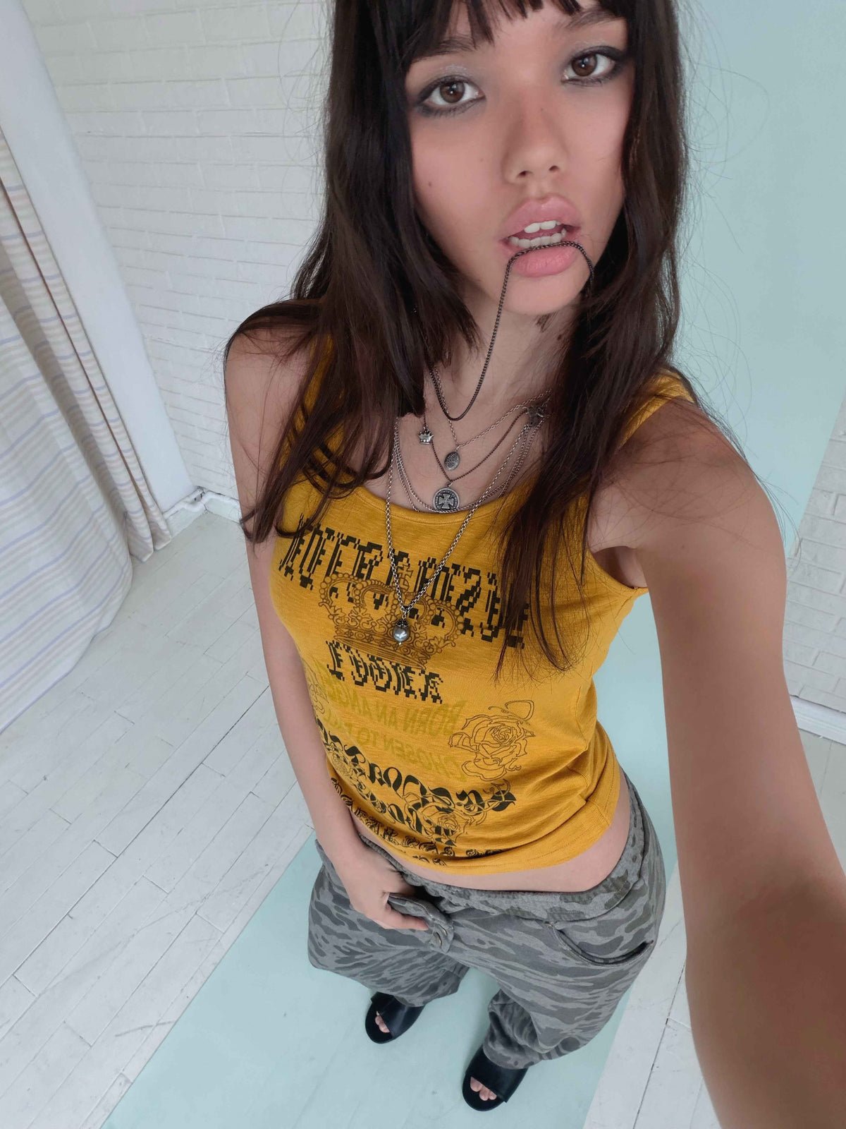 Distressed Letter Print Punk Women's Lyocell Blend H Shaped Tank Tops