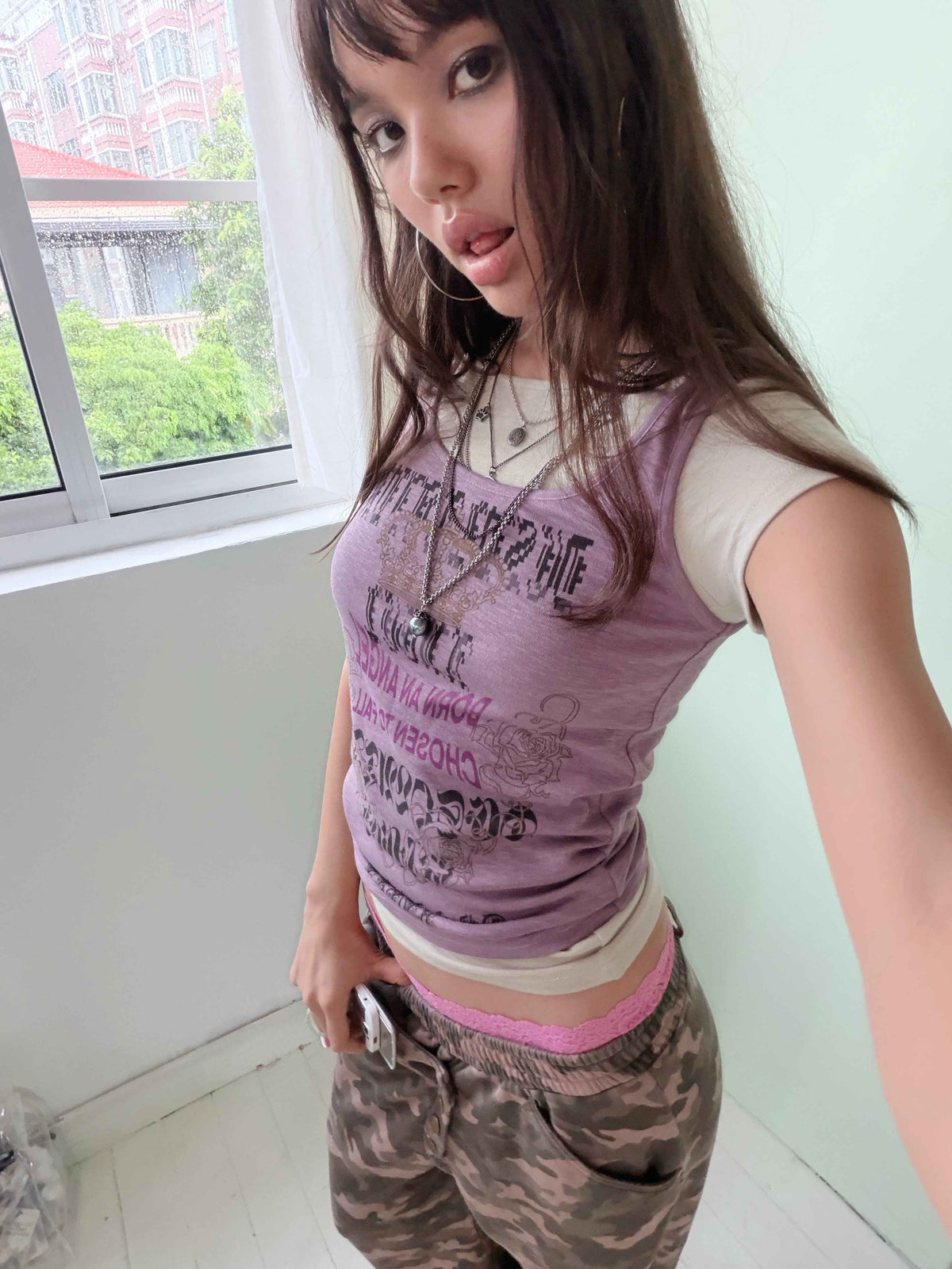 Distressed Letter Print Punk Women's Lyocell Blend H Shaped Tank Tops