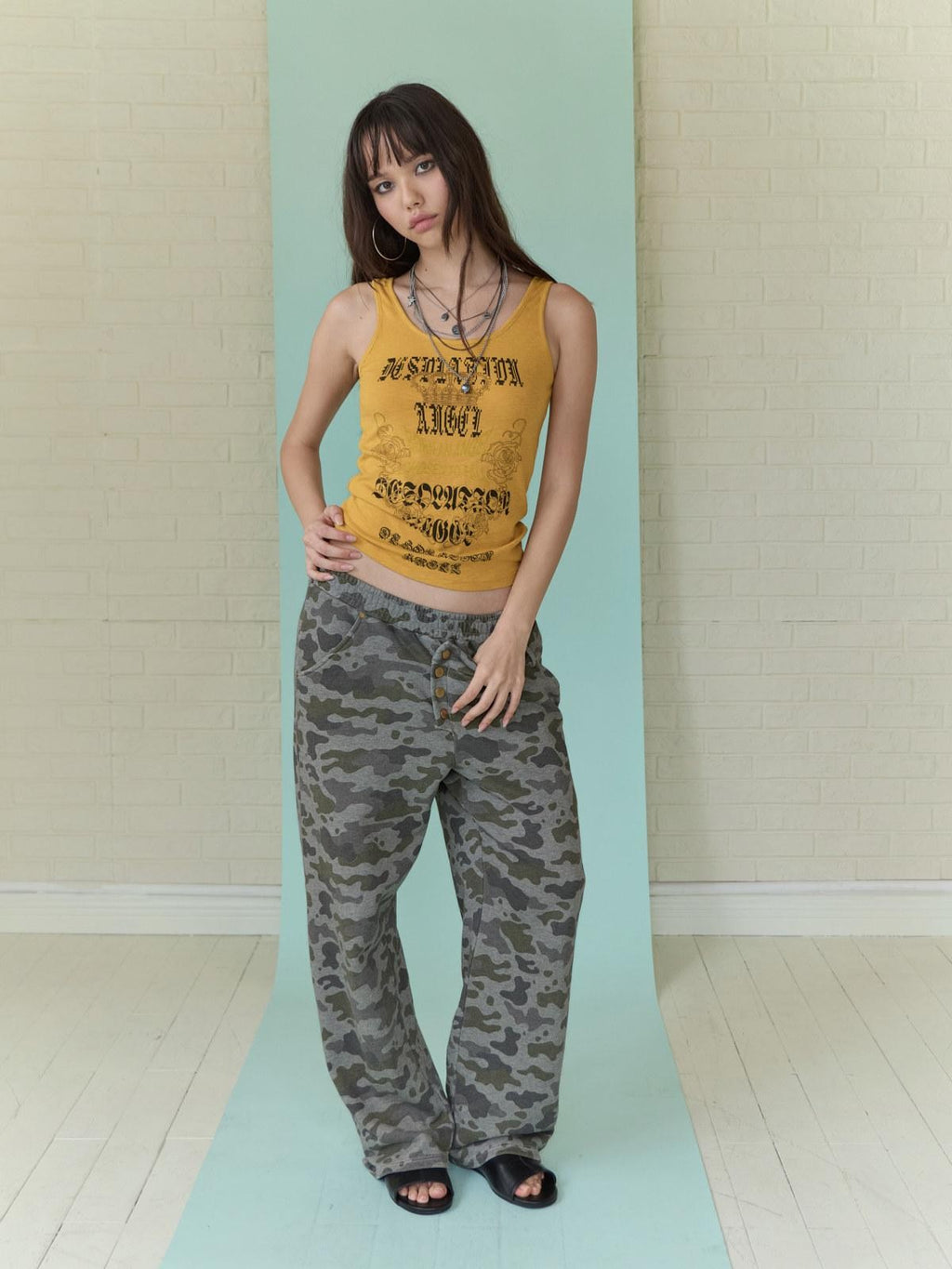 Distressed Letter Print Punk Women's Lyocell Blend H Shaped Tank Tops