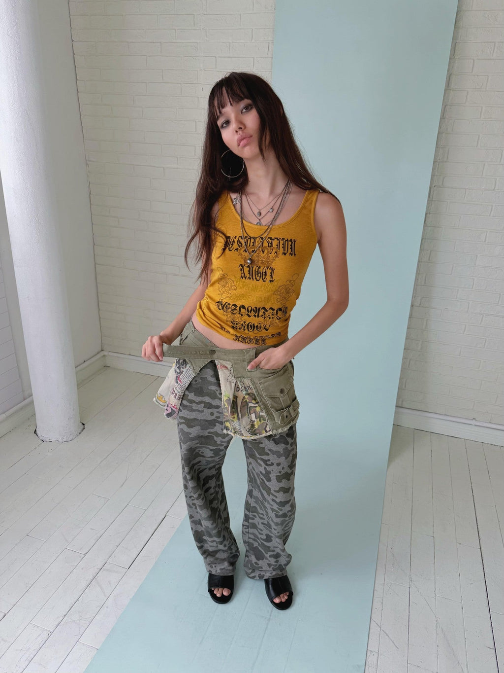 Distressed Letter Print Punk Women's Lyocell Blend H Shaped Tank Tops