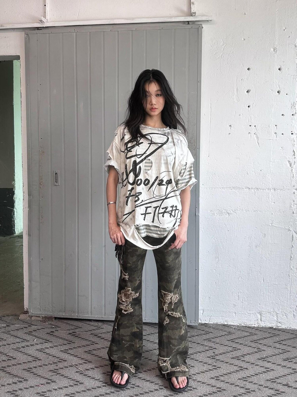 Distressed Vintage Double Layer Printed Women's Cotton Short Sleeve T-shirts