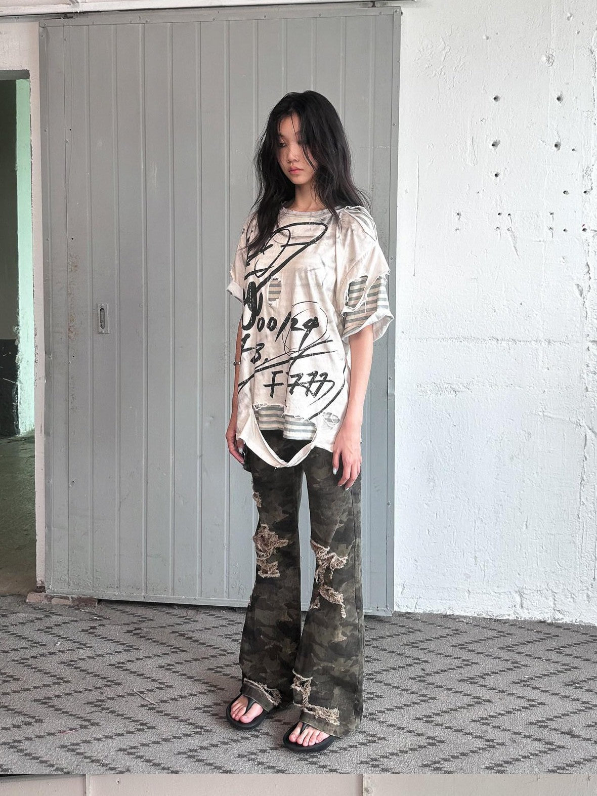 Distressed Vintage Double Layer Printed Women's Cotton Short Sleeve T-shirts