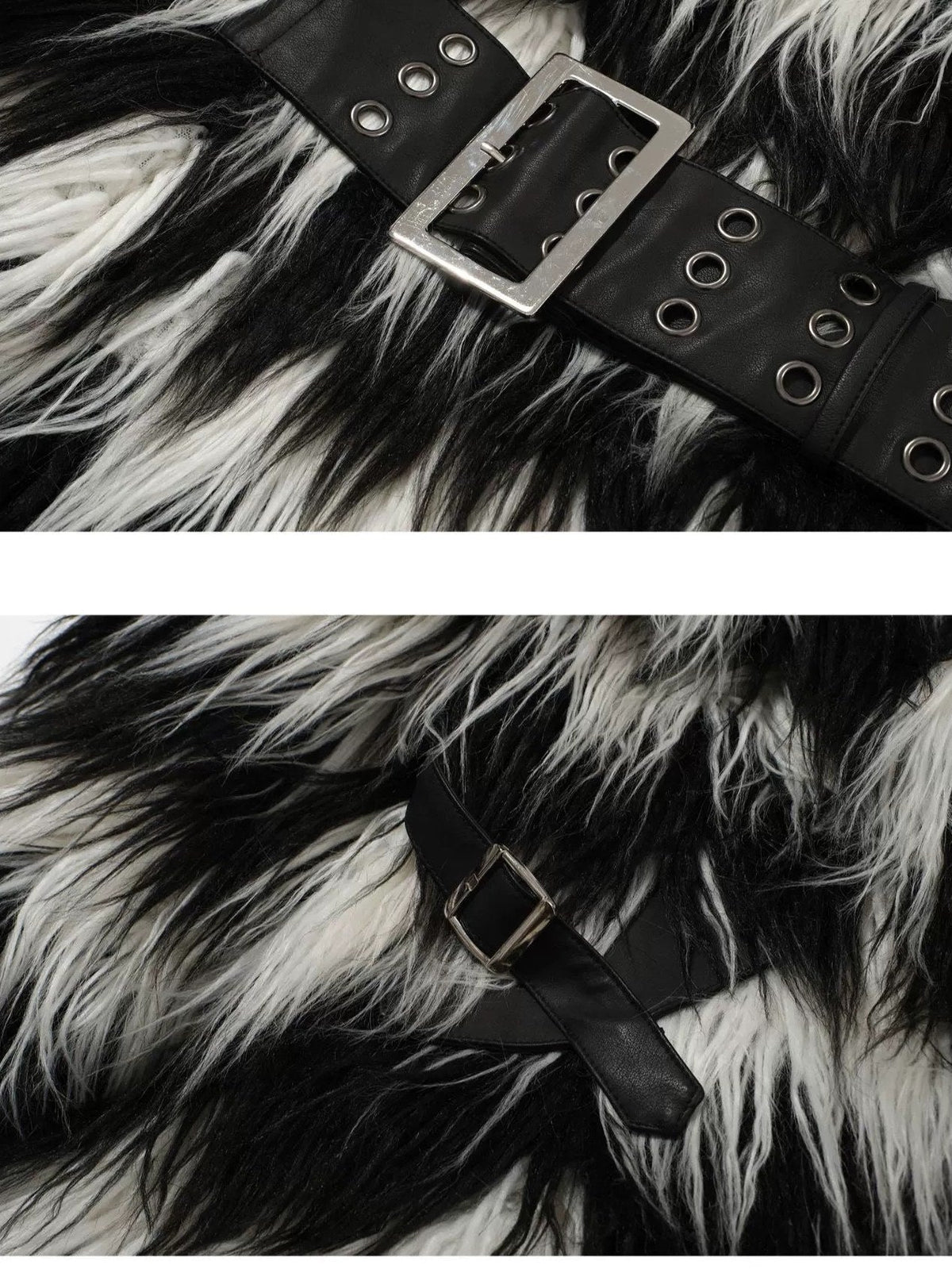 Faux Fur Trim Black White Striped Street Single Breasted Two Button Women Coat