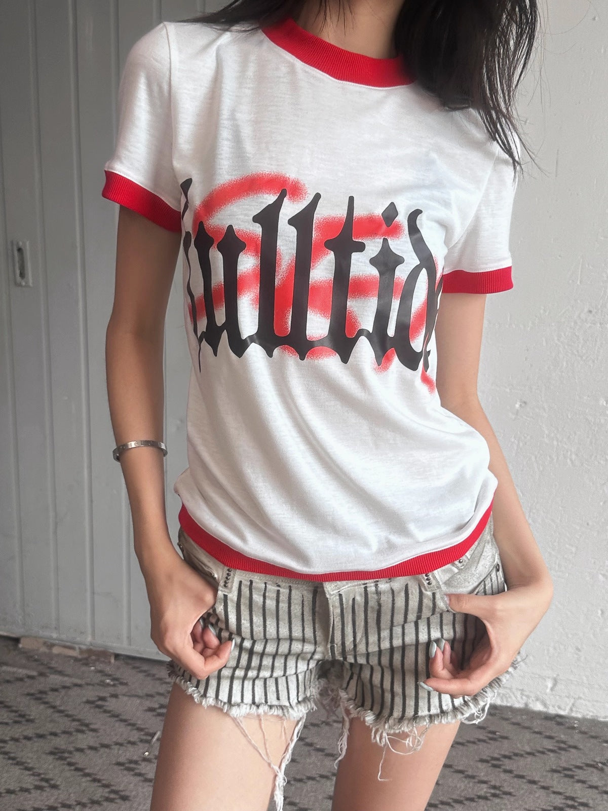Hot Girl Cropped Round Neck Short Sleeve 100 Percent Cotton Women T-Shirt