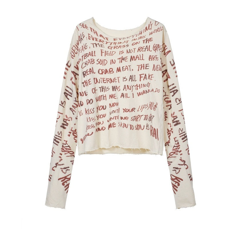 Retro Punk Skull Print Frayed Asymmetric Sleeve Women's Long Sleeve T-shirts