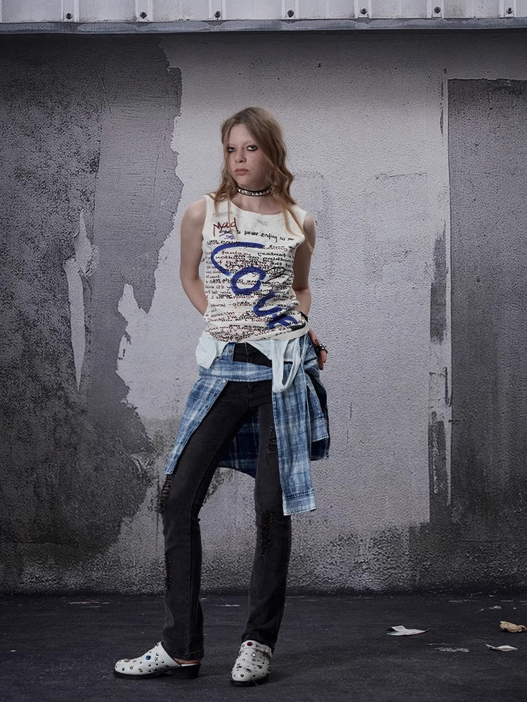 Stretch Cotton Low Rise Pencil Fit Distressed Patchwork Women Zip Fly Jeans