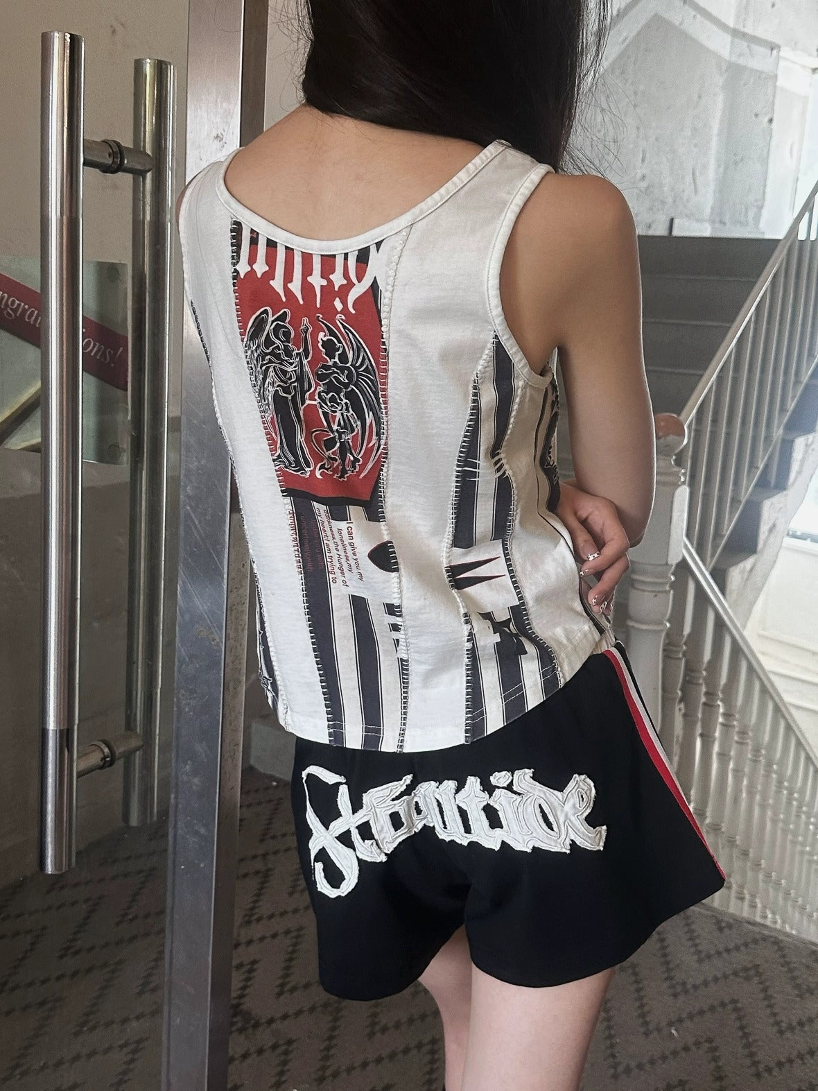 Stretch Cotton Natural Waist Slight Flare Original Design Women Black Red Shorts