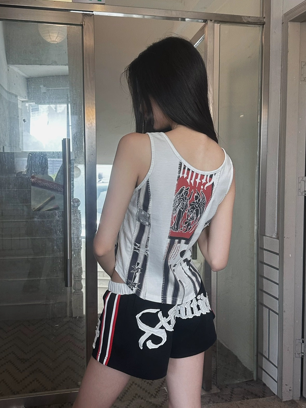 Stretch Cotton Natural Waist Slight Flare Original Design Women Black Red Shorts
