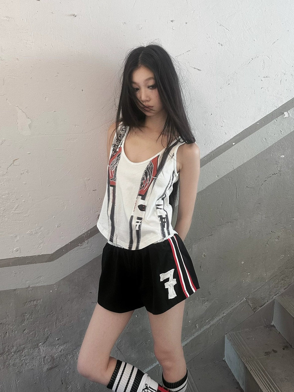 Stretch Cotton Natural Waist Slight Flare Original Design Women Black Red Shorts