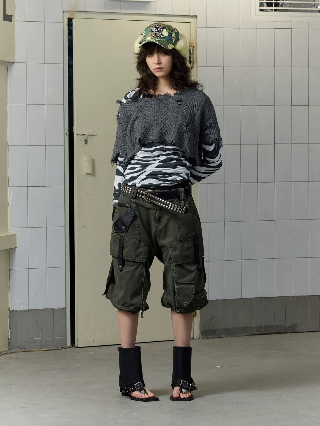Stretch Cotton Rayon Cargo Loose Natural Waist Zipper Pockets Women Pants