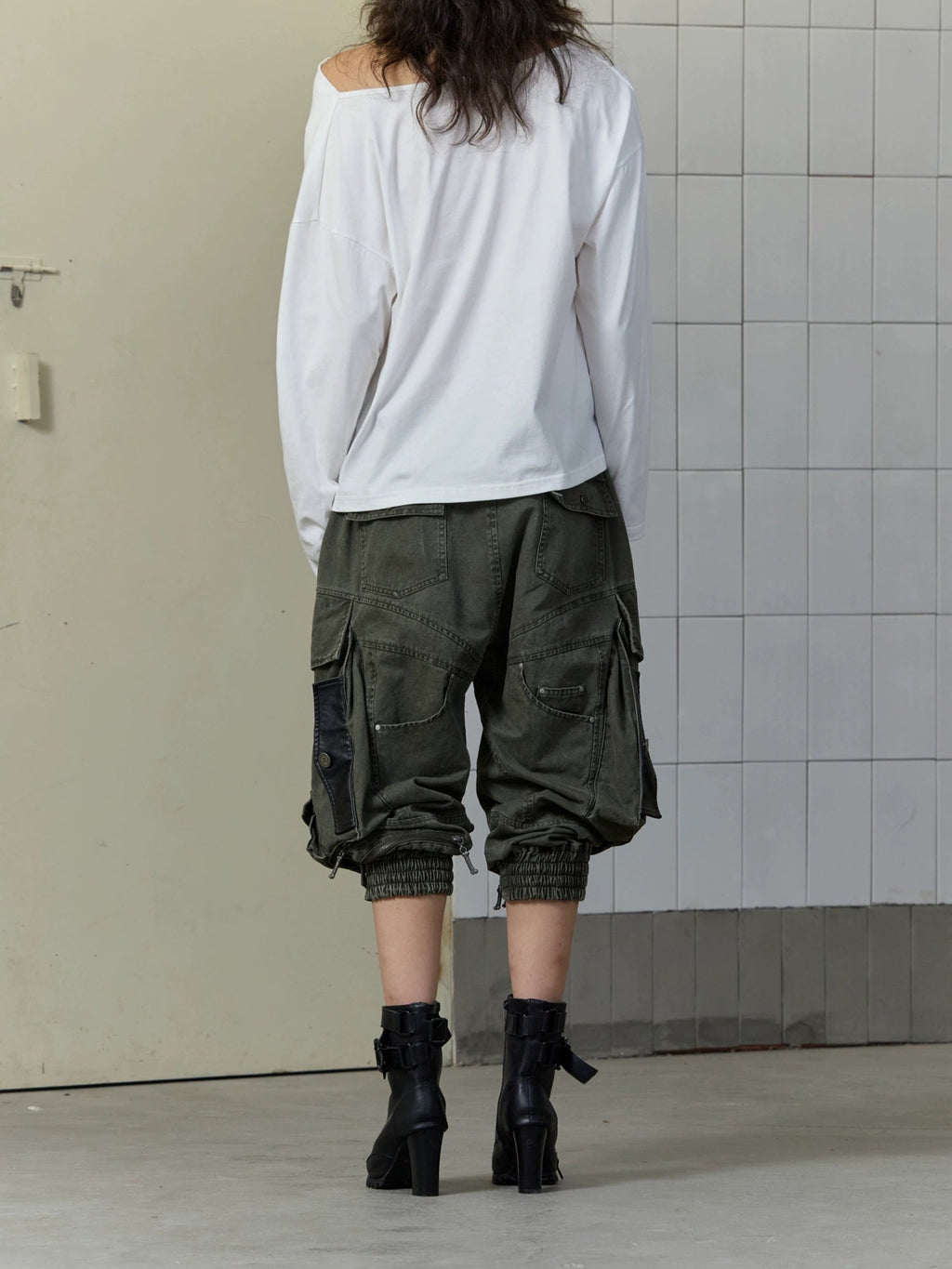 Stretch Cotton Rayon Cargo Loose Natural Waist Zipper Pockets Women Pants