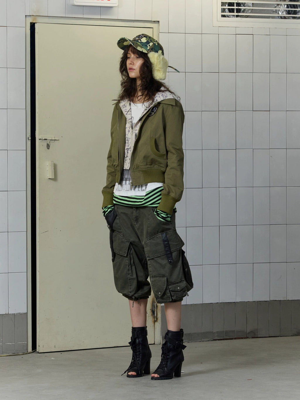 Stretch Cotton Rayon Cargo Loose Natural Waist Zipper Pockets Women Pants