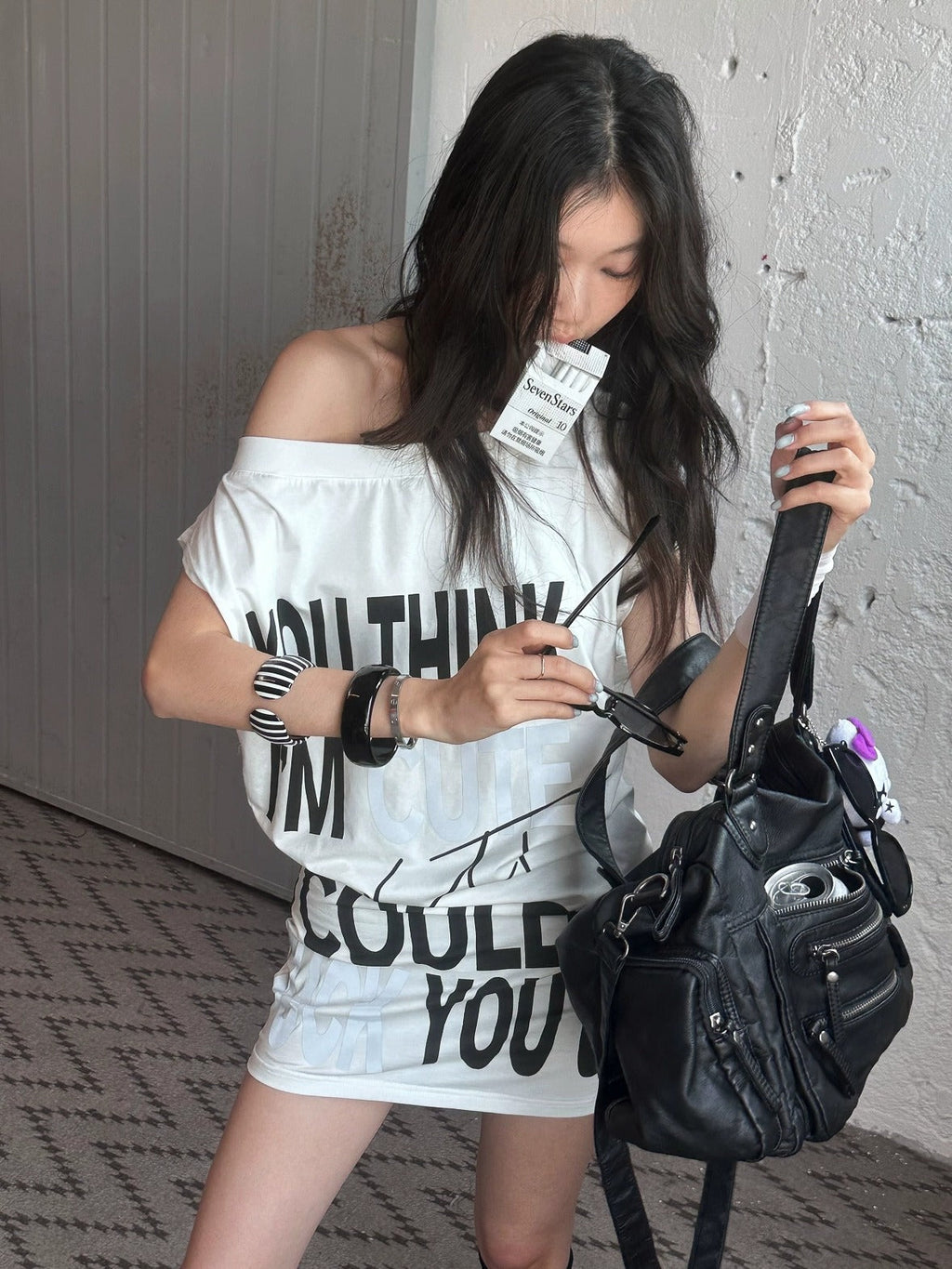 Stretch Cotton Sleeveless Midlength Street Women Round Neck Black T-Shirt