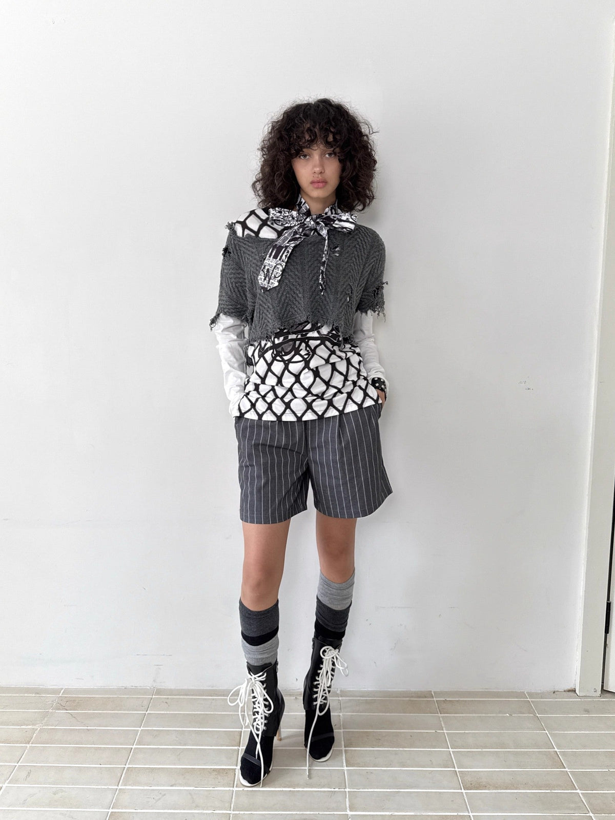 Striped Button Detail Collegiate Natural Waist Commuter Polyester Shorts