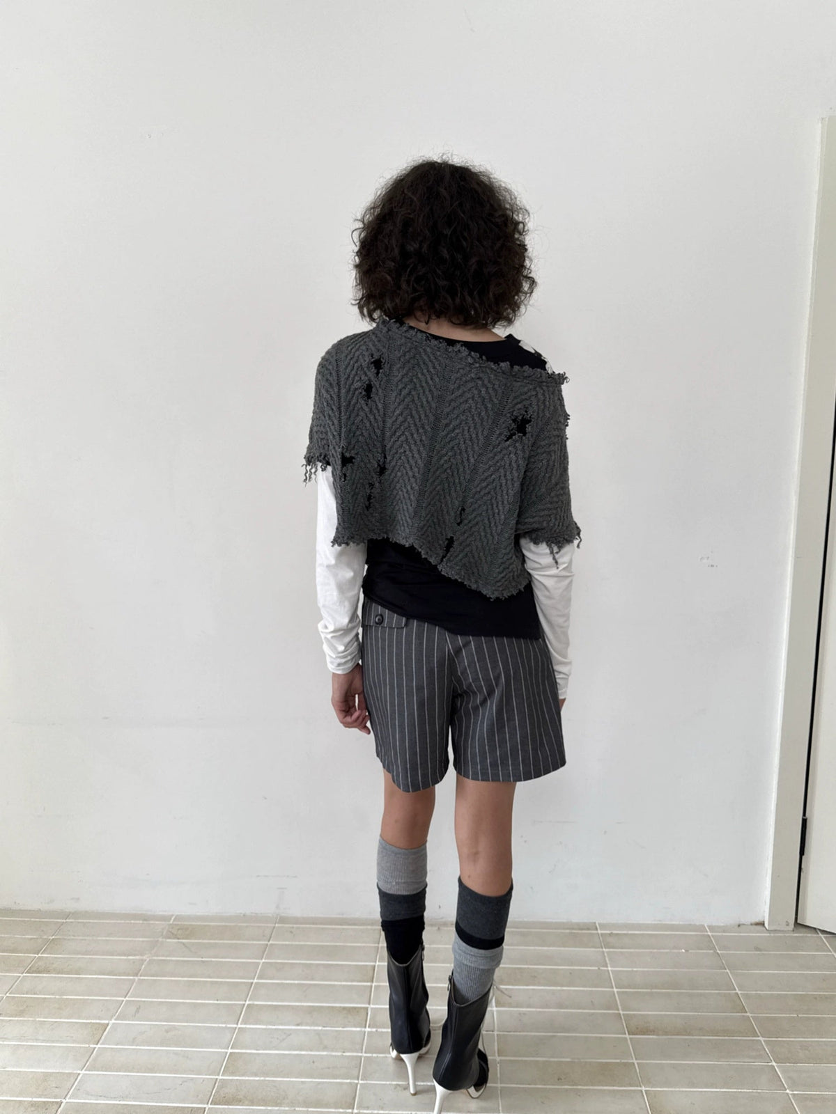Striped Button Detail Collegiate Natural Waist Commuter Polyester Shorts