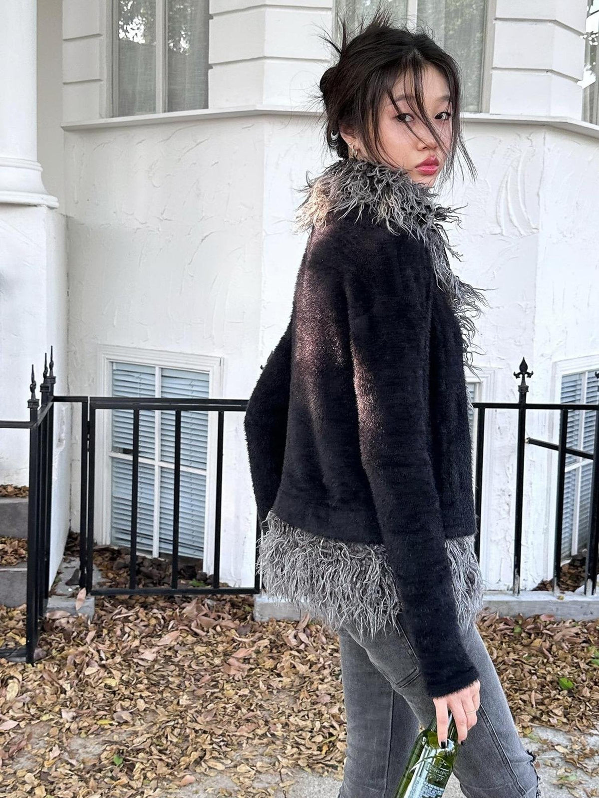 Ultra Soft Mink Plush Street Style Lapel Cardigan Women Long Sleeve Sweater