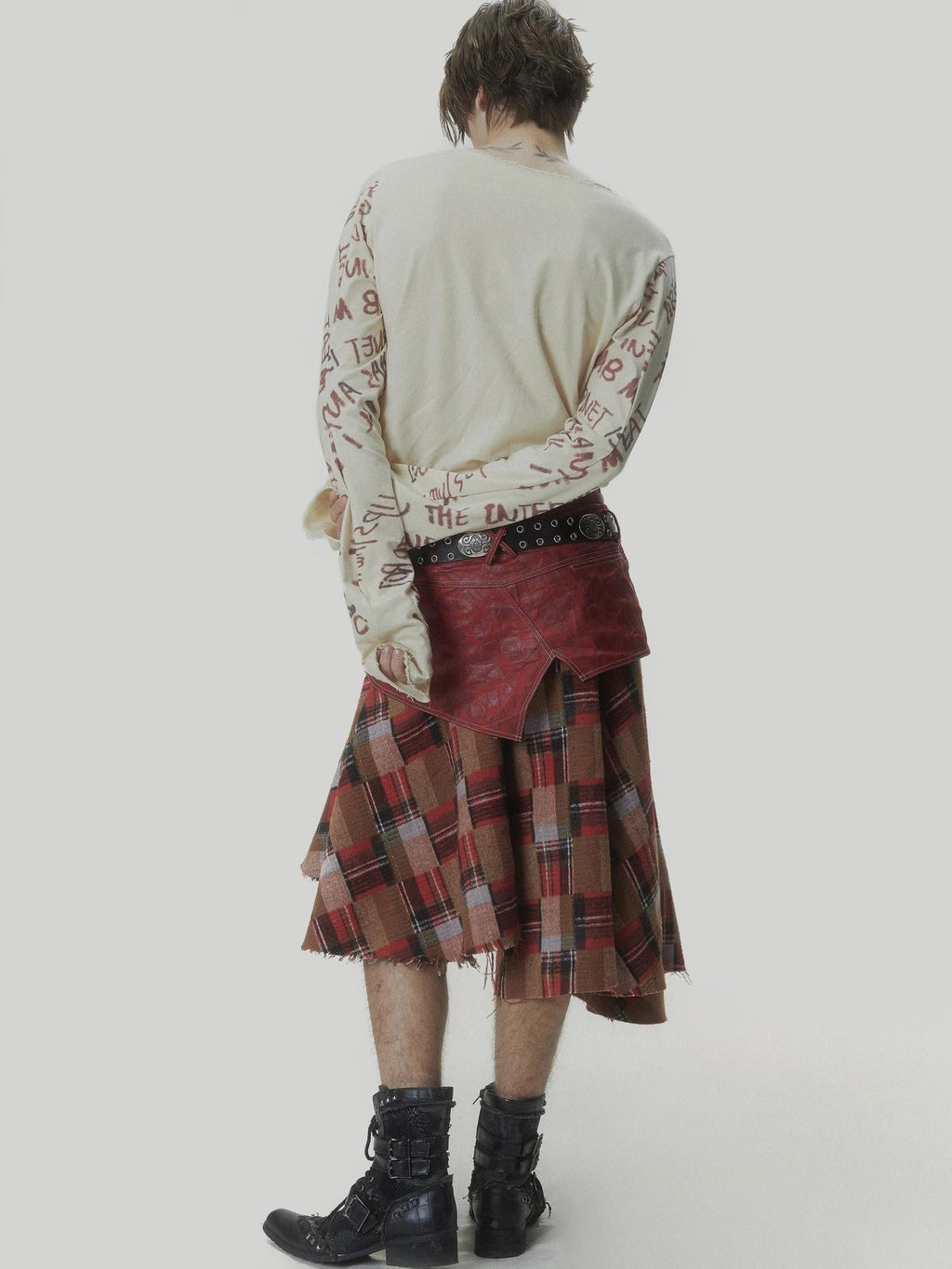 Vintage Plaid Velvet Patchwork A Line Mid Rise Office Women Midi Skirt