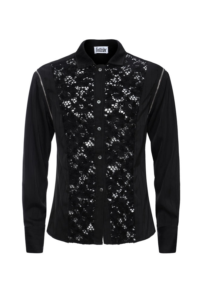Wrinkle Free Satin Square Neck Rock Chic Women Evening Zip Pleated Shimmer Shirt