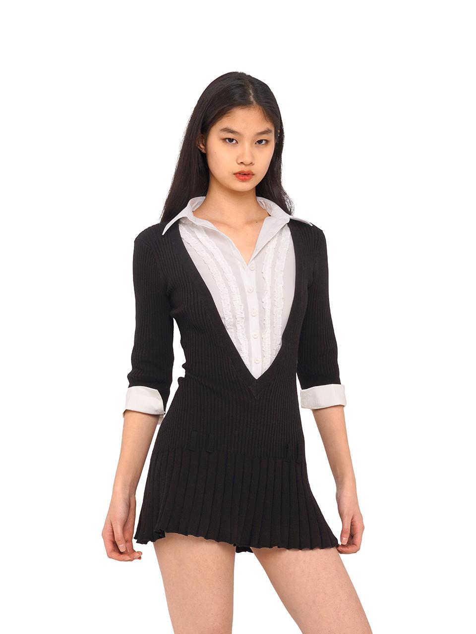 Fall V-Neck Shirt Collar Pleated Dress