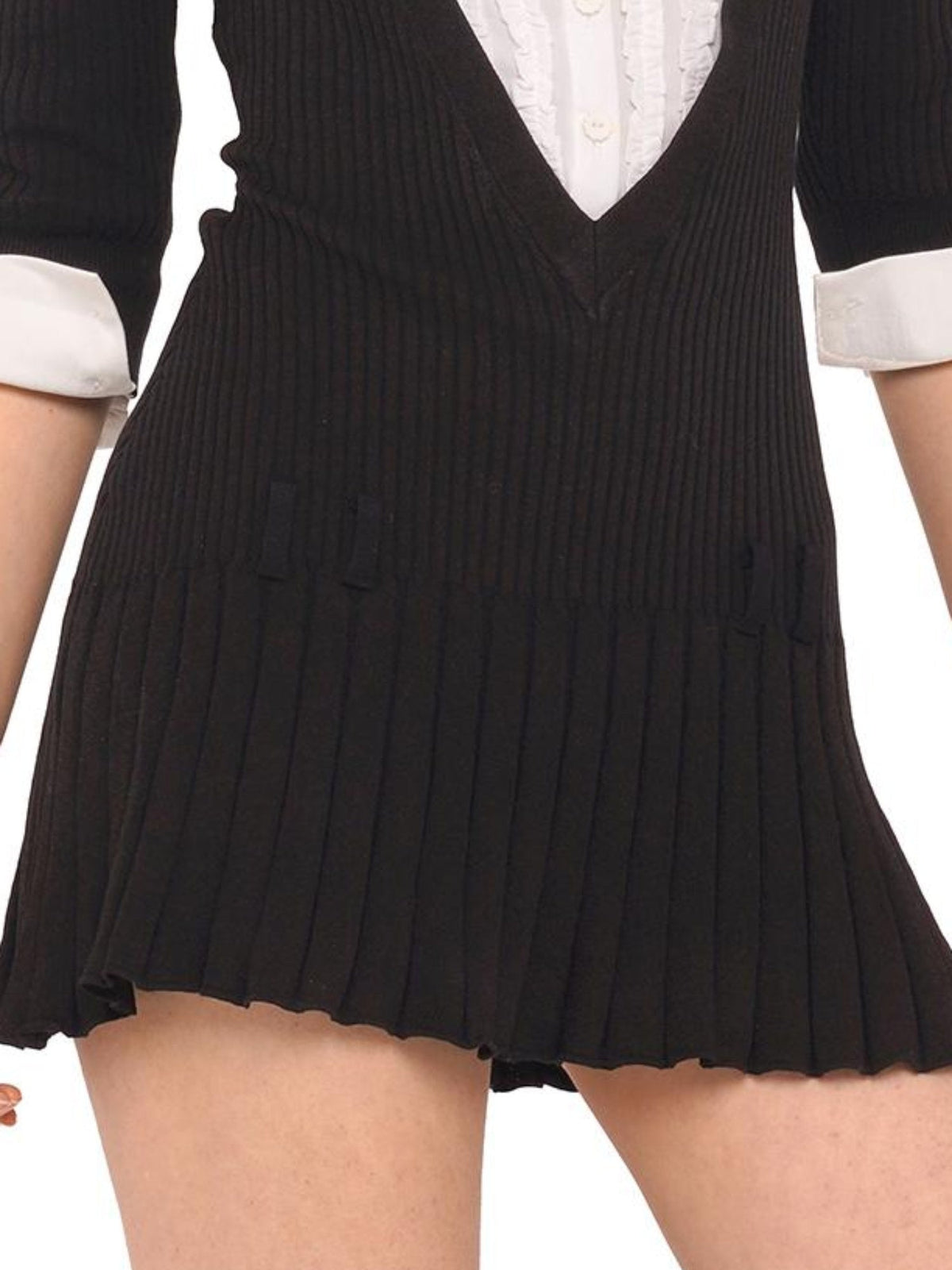 Fall V-Neck Shirt Collar Pleated Dress