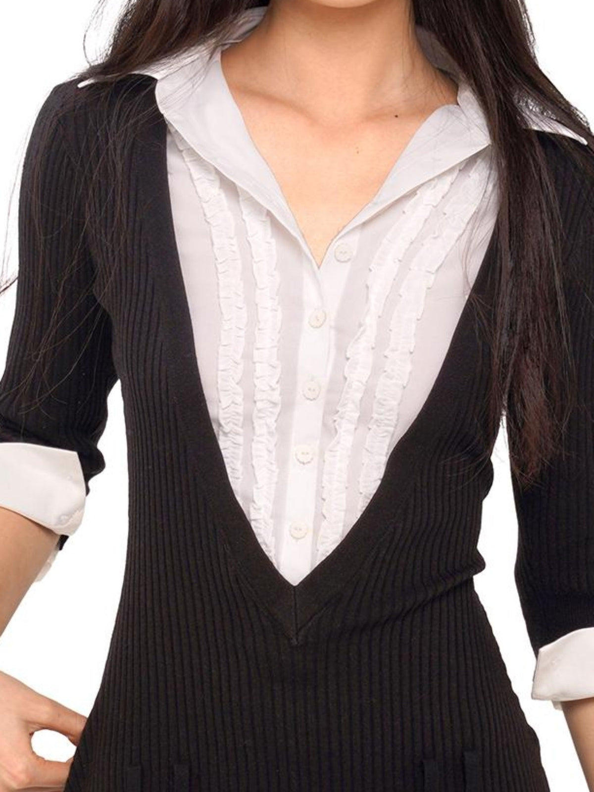 Fall V-Neck Shirt Collar Pleated Dress