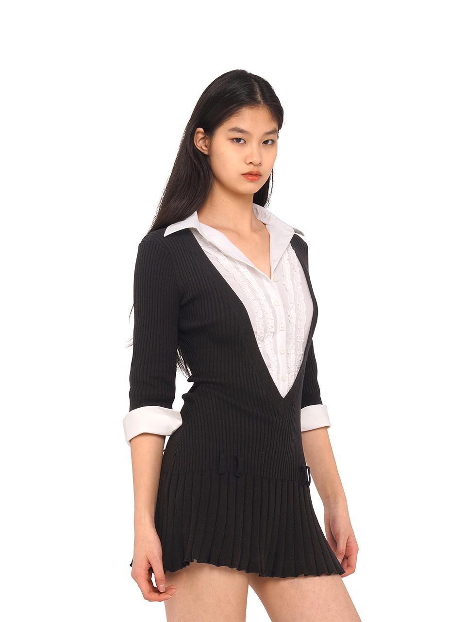 Fall V-Neck Shirt Collar Pleated Dress