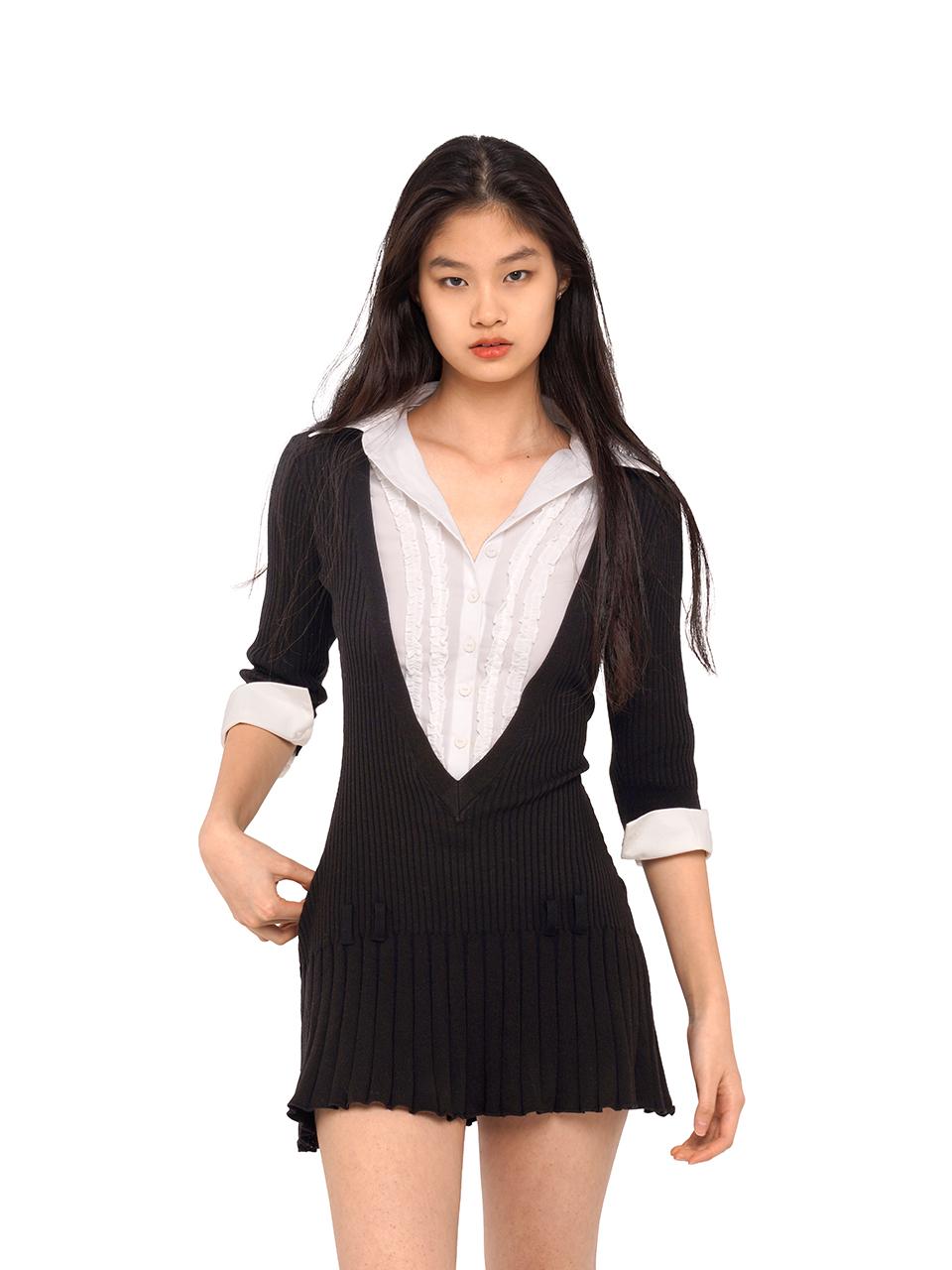 Fall V-Neck Shirt Collar Pleated Dress
