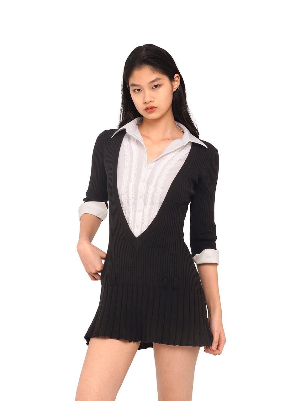 Fall V-Neck Shirt Collar Pleated Dress